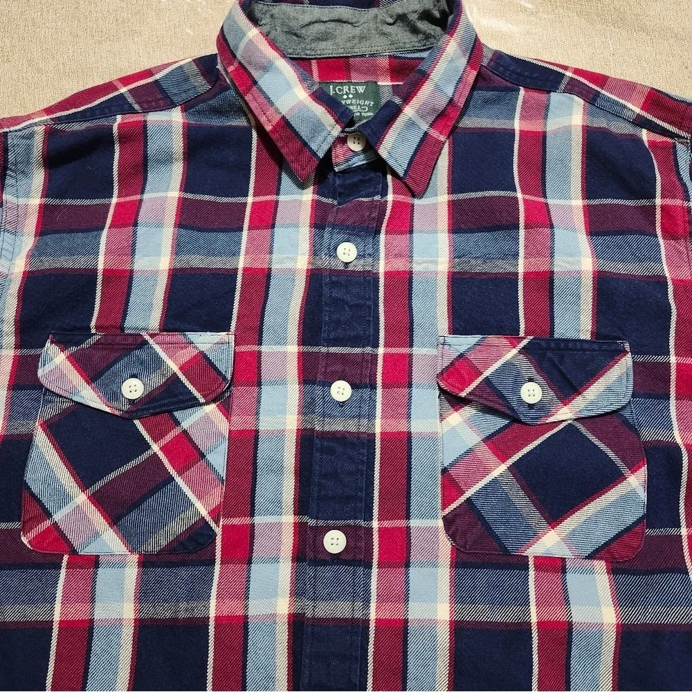 J Crew Heavyweight Flannel Button Down Long Sleeve Shirt Red Plaid Thick Men L